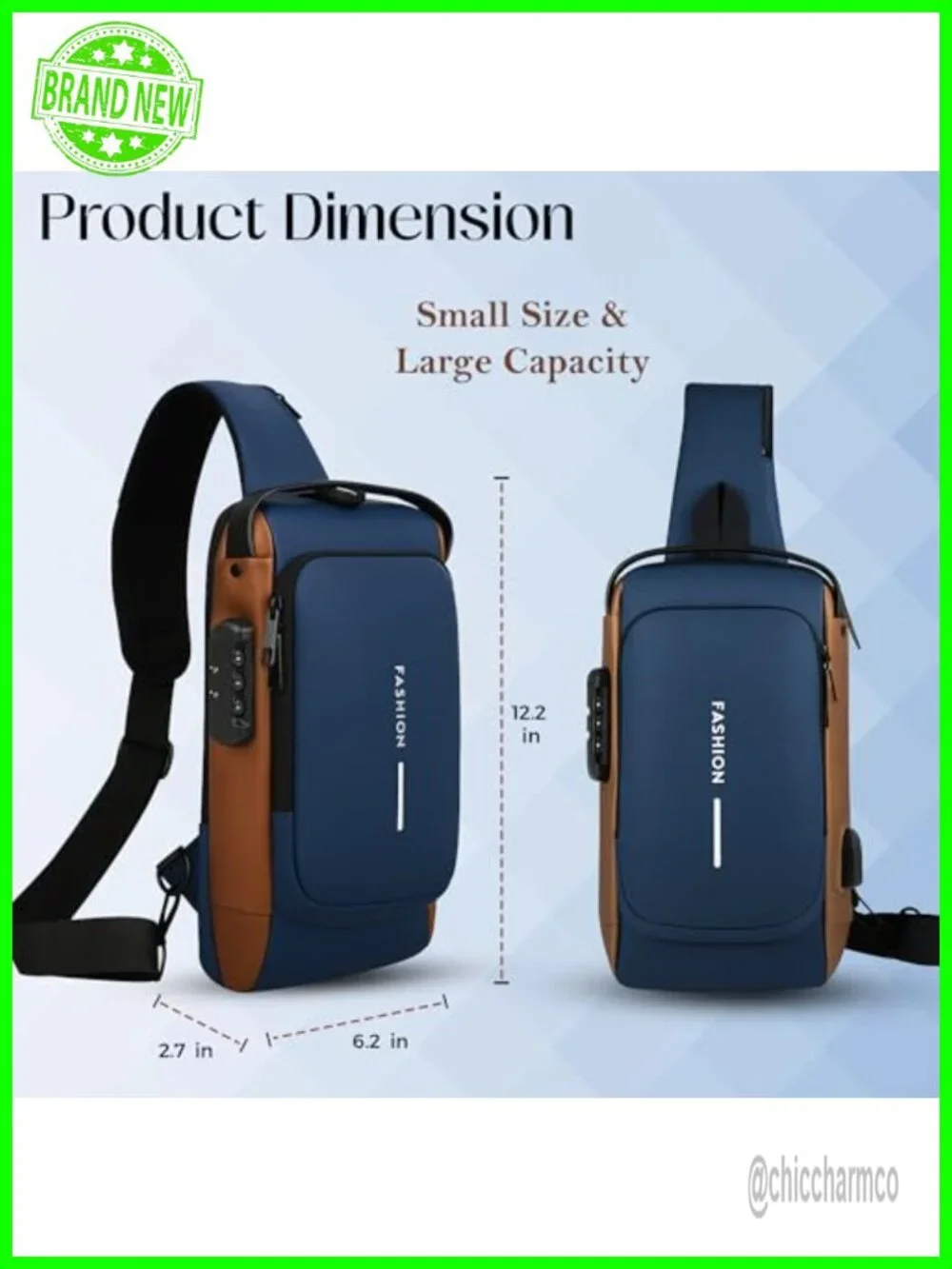 Unisex Anti-Theft Sling Bag with USB Port, Water-Resistant Crossbody Chest
